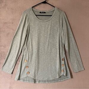 QUINCE Light Green Long Sleeve Tunic Top Button Design Detail Womens Medium